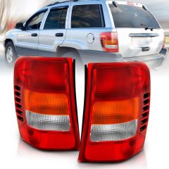 JEEP GRAND CHEROKEE 99-04 TAIL LIGHTS CHROME RED/CLEAR LENS (OE TYPE REPLACEMENT)