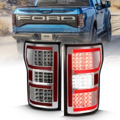 FORD F-150 18-20 FULL LED TAIL LIGHTS CHROME W/ SEQUENTIAL SIGNAL (RED LIGHT BAR)