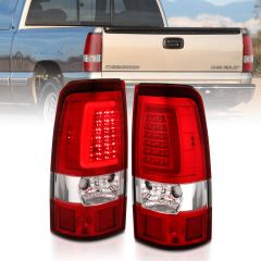 CHEVY SILVERADO 1500/2500 99-02 / 3500 01-03 / GMC SIERRA 1500/2500 99-06 LED PLANK STYLE TAIL LIGHTS CHROME RED/CLEAR LENS