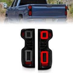 CHEVY SILVERADO 1500 19-23 / 2500HD/3500HD 20-23 FULL LED TAIL LIGHTS BLACK SMOKE LENS W/ SEQUENTIAL SIGNAL (FACTORY LED MODELS)
