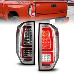 TOYOTA TUNDRA 14-21 FULL LED BAR STYLE TAIL LIGHTS CHROME CLEAR LENS W/ SEQUENTIAL SIGNAL (RED LIGHT BAR)