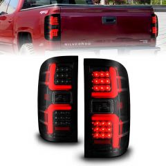 CHEVY SILVERADO 1500 14-18 / 2500/3500 15-19 UP LED TAIL LIGHTS BLACK HOUSING SMOKE LENS (W/SEQUENTIAL)