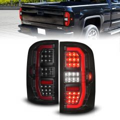 GMC SIERRA 1500 14-18 / 2500HD/3500HD 15-19 FULL LED C BAR STYLE TAIL LIGHTS W/ SEQUENTIAL SIGNAL BLACK SMOKE LENS (HARNESS NOT INCLUDED)
