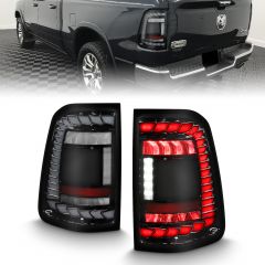 DODGE RAM 1500 19-24 FULL LED TAIL LIGHTS BLACK CLEAR LENS W/ SEQUENTIAL SIGNAL (FOR FACTORY HALOGEN MODEL W/O BLIS SYSTEM)