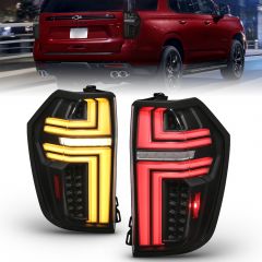 CHEVY SUBURBAN/TAHOE 21-23 LED TAIL LIGHTS BLACK HOUSING CLEAR LENS LIGHT BAR SEQUENTIAL SIGNAL