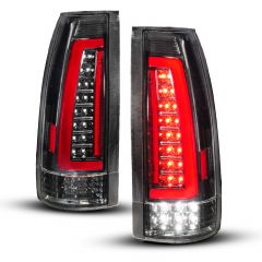 CHEVY/GMC C/K 1500/2500 88-98 / C/K 3500 88-00 / SUBURBAN 92-99 / TAHOE 95-99 / BLAZER (FULL SIZE) 92-94 / YUKON 92-99 / CADILLAC ESCALADE 99-00 LED TAIL LIGHTS BLACK HOUSING CLEAR LENS (SEQUENTIAL SIGNAL)