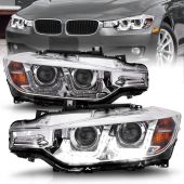 BMW 3 SERIES F30 4DR 12-15 PROJECTOR U-BAR HEADLIGHTS CHROME (FOR HALOGEN MODEL) 