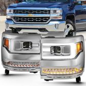CHEVY SILVERADO 1500 16-18 PROJECTOR PLANK STYLE HEADLIGHTS CHROME W/ SEQUENTIAL SIGNAL (FOR HID, NO HID KIT)