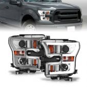 FORD F-150 15-17 PROJECTOR PLANK STYLE HEADLIGHTS CHROME (FOR HALOGEN MODELS ONLY)