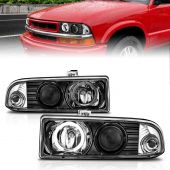 CHEVY S-10 / S-10 BLAZER 98-04 PROJECTOR LED HALO HEADLIGHTS BLACK 