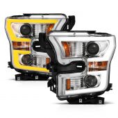 FORD F-150 15-17 PROJECTOR PLANK STYLE SWITCHBACK HEADLIGHTS CHROME (FOR HALOGEN MODELS ONLY)