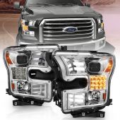 FORD F-150 15-17 PROJECTOR LED LIGHT BAR STYLE HEADLIGHTS CHROME (SEQUENTIAL SIGNAL) (FOR HALOGEN ONLY)
