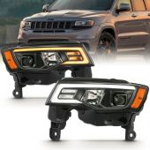 JEEP GRAND CHEROKEE 17-22 PROJECTOR SWITCHBACK LED PLANK STYLE HEADLIGHTS BLACK