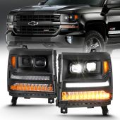 CHEVY SILVERADO 1500 16-18 FULL LED PROJECTOR PLANK HEADLIGHTS BLACK W/ SEQUENTIAL SIGNAL (FOR HID MODELS ONLY)