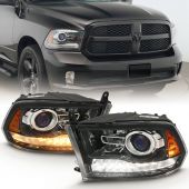 DODGE RAM 1500 09-18 / 2500/3500 10-18 PROJECTOR PLANK STYLE SWITCHBACK HEADLIGHTS GLOSSY BLACK AMBER (OE STYLE) (FOR ALL MODELS)