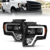 FORD F-150 09-14 PROJECTOR HEADLIGHTS WITH BLACK HOUSING PLANK STYLE LIGHT BAR / AMBER (FOR HALOGEN MODELS ONLY)