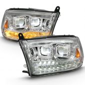 DODGE RAM 1500 09-18 / RAM 2500/3500 10-18 DUAL LED PROJECTOR SWITCHBACK HEADLIGHTS CHROME (FOR ALL MODELS)