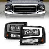 FORD EXCURSION 00-04 / SUPER DUTY 99-04 CRYSTAL PLANK STYLE HEADLIGHTS BLACK