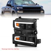  CHEVY SILVERADO 1500 19-21 FULL LED PROJECTOR PLANK STYLE HEADLIGHTS SEQUENTIAL SIGNAL BLACK W/ INITIATION FEATURE (RIGHT SIDE ONLY) (FOR HALOGEN MODELS ONLY)