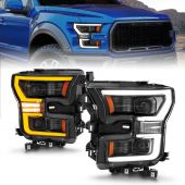 FORD F-150 15-17 FULL LED PROJECTOR PLANK STYLE HEADLIGHTS BLACK HOUSING W/ INITIATION & SEQUENTIAL SIGNAL (FOR HALOGEN MODELS ONLY)