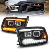 DODGE RAM 1500 09-18 / 2500/3500 10-18 PROJECTOR HEADLIGHTS BLACK CLEAR LENS W/ SEQUENTIAL SIGNAL