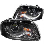 AUDI A3 06-08 PROJECTOR HEADLIGHTS BLACK CLEAR (R8 LED STYLE)