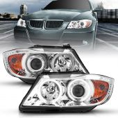 BMW 3 SERIES E90/E91 06-08 PROJECTOR HALO HEADLIGHTS CHROME W/ RX HALO AND LED BAR