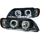 BMW X5 E53 00-03 PROJECTOR HALO HEADLIGHTS W/ LED BAR BLACK