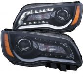 CHRYSLER 300 11-14 PROJECTOR PLANK STYLE HEADLIGHTS BLACK (FOR HALOGEN ONLY)