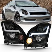 INFINITI G35 2DR 03-07 PROJECTOR HEADLIGHT PLANK STYLE BLACK (FOR HID, NO HID KIT) 
