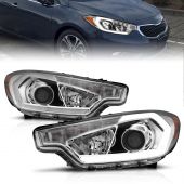 KIA FORTE 14-16 LED PLANK STYLE HEADLIGHTS CHROME  (WITH OUT FACTORY LED DRL)