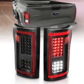 FORD F-150 15-17 FULL LED TAIL LIGHTS BLACK CLEAR LENS W/ SEQUENTIAL SIGNAL (RED LIGHT BAR)