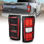 FORD F-150 18-20 FULL LED TAIL LIGHTS BLACK W/ SEQUENTIAL SIGNAL (RED LIGHT BAR)