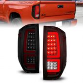 TOYOTA TUNDRA 14-21 FULL LED TAIL LIGHTS BLACK SMOKE LENS W/ SEQUENTIAL SIGNAL (RED LIGHT BAR)