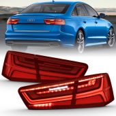 AUDI A6/S6 12-15 LED TAIL LIGHTS BLACK RED/CLEAR LENS W/ SEQUENTIAL SIGNAL 4 PCS