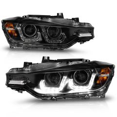 BMW 3 SERIES F30 12-15 4DR PROJECTOR U-BAR HEADLIGHTS BLACK (FOR HID & AUTO LEVELING, NO HID KIT)