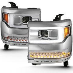 CHEVY SILVERADO 1500 16-18 PROJECTOR PLANK STYLE HEADLIGHTS CHROME W/ SEQUENTIAL TURN SIGNAL (FOR HID, NO HID KIT)