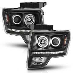 FORD F-150 09-14 PROJECTOR HEADLIGHTS BLACK W/ RX HALO (FOR HALOGEN MODEL)