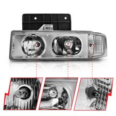 CHEVY ASTRO VAN 95-05 CRYSTAL HEADLIGHTS CHROME 1PC (W/O BULBS)
