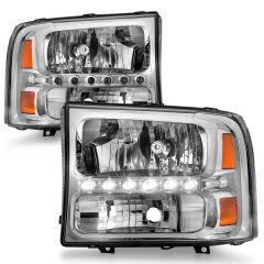 FORD EXCURSION 00-04 / SUPERDUTY 99-04 CRYSTAL HEADLIGHTS CHROME W/ LED 1 PC