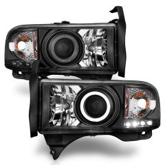 DODGE RAM 1500 94-01 / RAM 2500/3500 94-02 / RAM SPORT MODEL 94-98 PROJECTOR HALO HEADLIGHTS BLACK