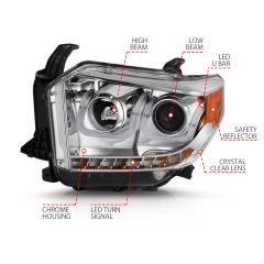 TOYOTA TUNDRA 14-17 (HIGH END MODEL) / 18-21 (LOW END MODEL) PROJECTOR U-BAR STYLE HEADLIGHTS CHROME (FOR OEM HALOGEN MODEL W/ LED DRL)
