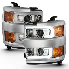 CHEVY SILVERADO 2500HD/3500HD 15-19 PROJECTOR PLANK STYLE HEADLIGHTS CHROME(CHROME TRIM)(HALOGEN MODELS ONLY)