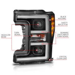 FORD F250/ F350/ F450 SUPER DUTY 17-19 PROJECTOR PLANK STYLE SWITCHBACK HEADLIGHTS BLACK (FOR HALOGEN MODELS ONLY)