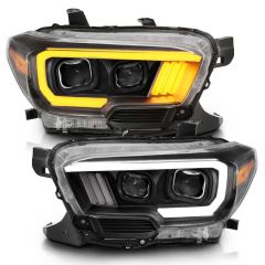 TOYOTA TACOMA 16-23 PROJECTOR PLANK STYLE SWITCHBACK HEADLIGHTS BLACK (FOR HALOGEN VERSION W/ HALOGEN DRL)