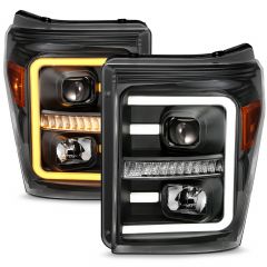 FORD SUPER DUTY 11-16 PROJECTOR PLANK STYLE SWITCHBACK HEADLIGHTS BLACK HOUSING