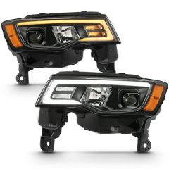 JEEP GRAND CHEROKEE 17-22 PROJECTOR SWITCHBACK LED PLANK STYLE HEADLIGHTS BLACK (NOT FOR HID MODELS)
