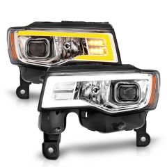 JEEP GRAND CHEROKEE 17-22 PROJECTOR SWITCHBACK LED PLANK STYLE HEADLIGHTS CHROME (NOT FOR HID MODELS)