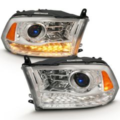 DODGE RAM 1500 09-18 / 2500/3500 10-18 PROJECTOR PLANK STYLE SWITCHBACK HEADLIGHTS CHROME AMBER (OE STYLE) (FOR ALL MODELS)