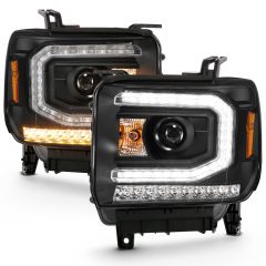 GMC SIERRA 1500 16-19 PROJECTOR PLANK STYLE HEADLIGHT BLACK W/ SEQUENTIAL SIGNAL (FOR HID, HID BULB NOT INCLUDED)